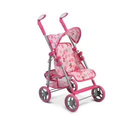 Moni Puppenwagen Flower Garden, Rückenlehne und Griffe verstellbar klappbar Korb pink