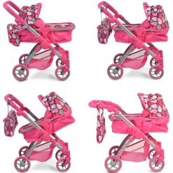 Moni Puppenwagen, Puppenbuggy Vicky 9620, Tasche, Schiebegriff höhenverstellbar pink