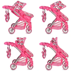 Moni Puppenwagen, Puppenbuggy Vicky 9620, Tasche, Schiebegriff höhenverstellbar pink