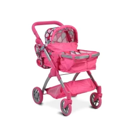 Moni Puppenwagen, Puppenbuggy Vicky 9620, Tasche, Schiebegriff höhenverstellbar pink