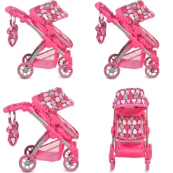 Moni Puppenwagen, Puppenbuggy Vicky 9620, Tasche, Schiebegriff höhenverstellbar pink
