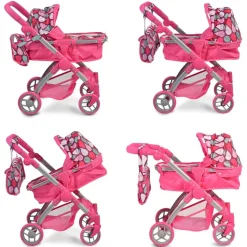 Moni Puppenwagen, Puppenbuggy Vicky 9620, Tasche, Schiebegriff höhenverstellbar pink