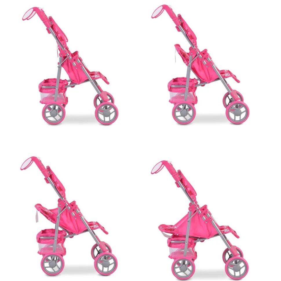 Moni Puppenwagen Stars 9351 faltbar, Rückenlehne und Schiebegriffe verstellbar pink