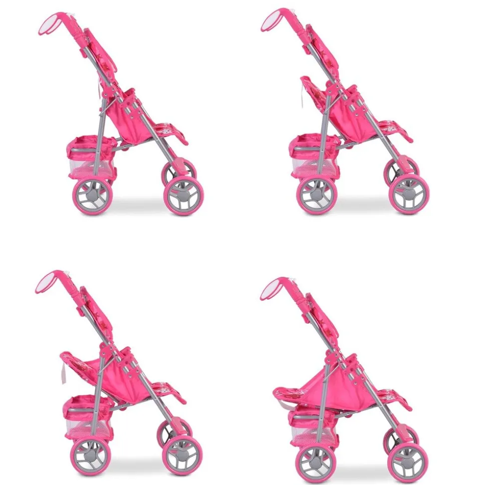 Moni Puppenwagen Stars 9351 faltbar, Rückenlehne und Schiebegriffe verstellbar pink