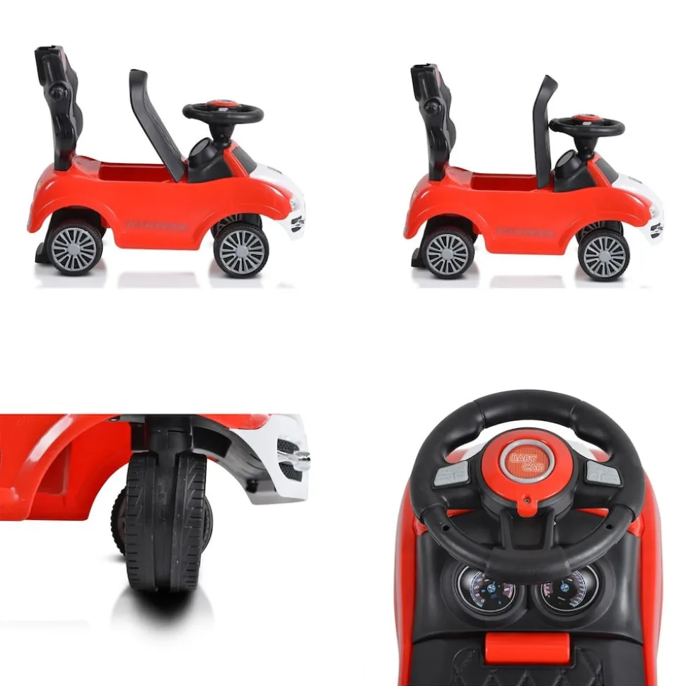 Moni Rutschauto 2 in 1 Rider 308, Rutscher mit Griff, Lehne, Bügel, Fußstütze rot