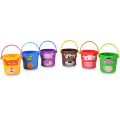 Moni Sandspielzeug Spielzeugeimer-Set K999-219B Wasser, Sand, 6 bunte Eimer rot