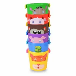 Moni Sandspielzeug Spielzeugeimer-Set K999-219B Wasser, Sand, 6 bunte Eimer rot