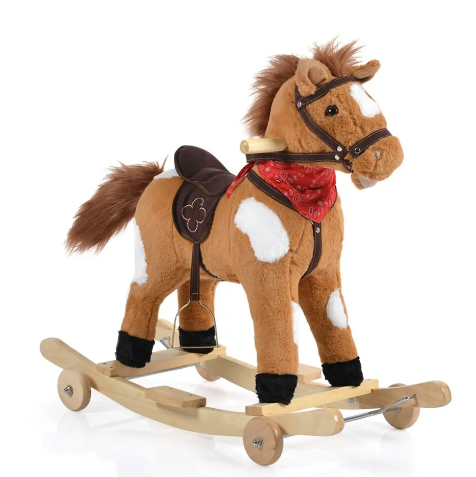 Moni Schaukelpferd Plüsch Thunder WJ-302, Sound, Kufen, Rollen, bis 50 kg braun