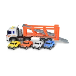 Moni Spielzeug Autotransporter WY572A, Soundfunktion, 1:16, Ladefläche, 4 Autos orange