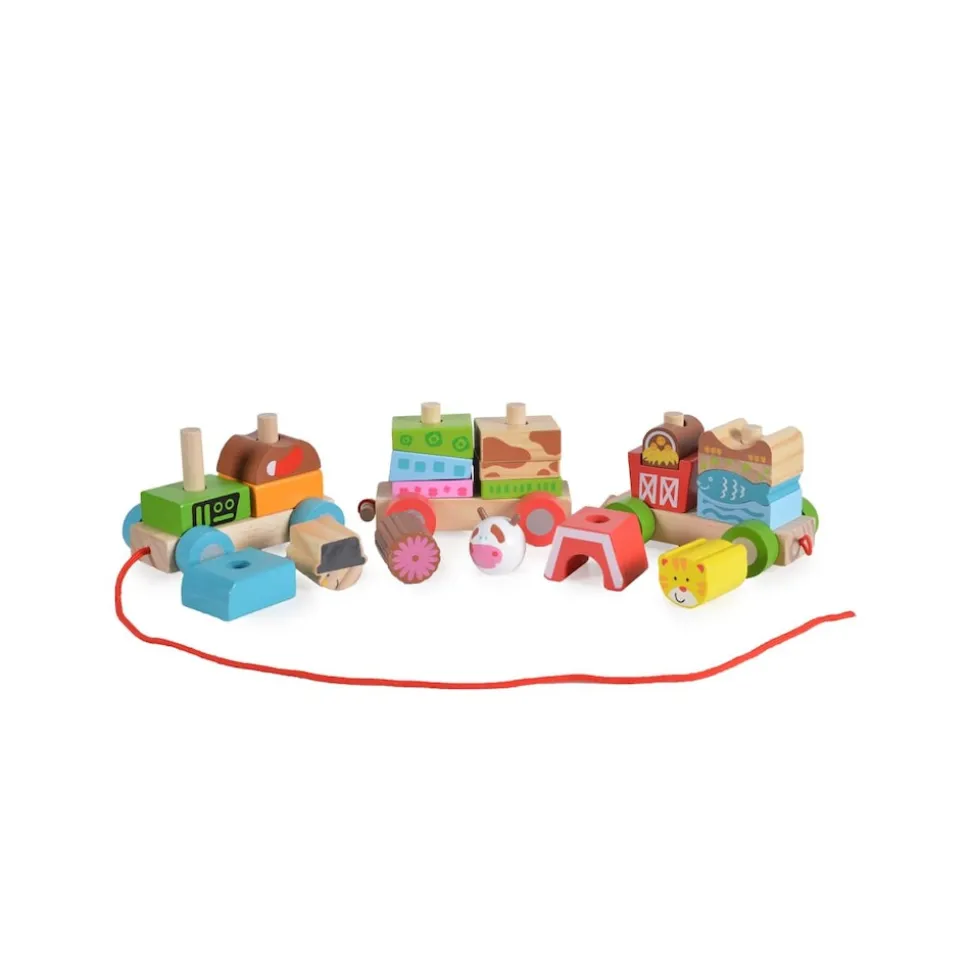 Moni Spielzeug Zug 2036, Bauernzug aus Holz, Formsortierspiel, 1 Lok, 2 Waggons bunt