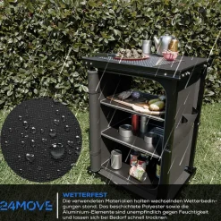 24MOVE® Campingküche BERGAMO faltbar, Aluminium Reiseküche mit Arbeitsplatte, Staufächern & stabilem Gestell für Camping