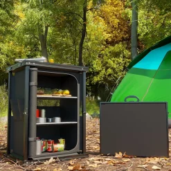 24MOVE® Campingküche BERGAMO faltbar, Aluminium Reiseküche mit Arbeitsplatte, Staufächern & stabilem Gestell für Camping