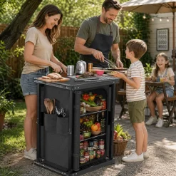 24MOVE® Campingküche BERGAMO faltbar, Aluminium Reiseküche mit Arbeitsplatte, Staufächern & stabilem Gestell für Camping