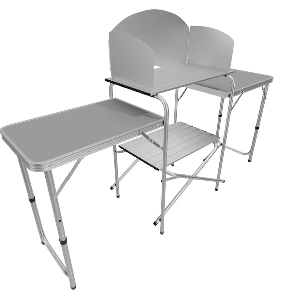 24MOVE® Campingküche CAMPO faltbar, Alu Outdoorküche mit Arbeitsplatte und Staufächern inkl. Windschutz und Tragetasche