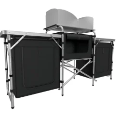 24MOVE® Campingküche CAMPO faltbar, Alu Outdoorküche mit Arbeitsplatte und Staufächern inkl. Windschutz und Tragetasche