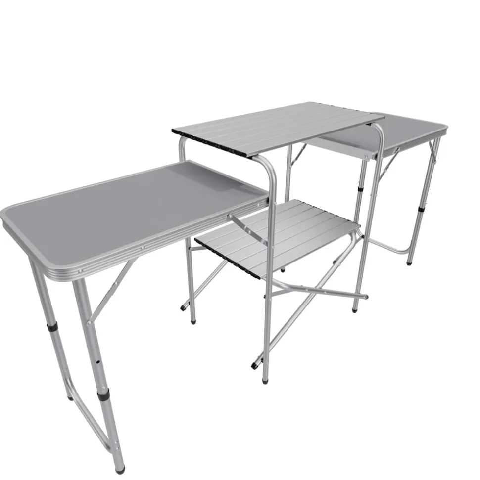 24MOVE® Campingküche CAMPO faltbar, Alu Outdoorküche mit Arbeitsplatte und Staufächern inkl. Windschutz und Tragetasche