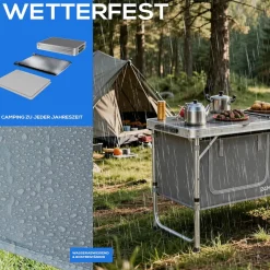 24MOVE® Campingküche PRAIA faltbar, Alu Outdoorküche mit Arbeitsplatte und Staufächern, höhenverstellbar
