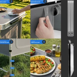 24MOVE® Campingküche PRAIA faltbar, Alu Outdoorküche mit Arbeitsplatte und Staufächern, höhenverstellbar