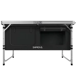 24MOVE® Campingküche PRAIA faltbar, höhenverstellbarer Campingschrank Alu Reiseküche mit Arbeitsplatte und Staufächern, Outdoor Camping, tragbar