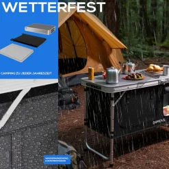 24MOVE® Campingküche PRAIA faltbar, höhenverstellbarer Campingschrank Alu Reiseküche mit Arbeitsplatte und Staufächern, Outdoor Camping, tragbar