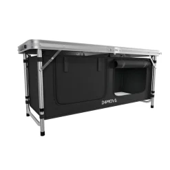 24MOVE® Campingküche PRAIA faltbar, höhenverstellbarer Campingschrank Alu Reiseküche mit Arbeitsplatte und Staufächern, Outdoor Camping, tragbar