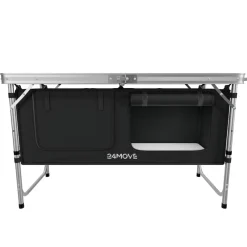 24MOVE® Campingküche PRAIA faltbar, höhenverstellbarer Campingschrank Alu Reiseküche mit Arbeitsplatte und Staufächern, Outdoor Camping, tragbar