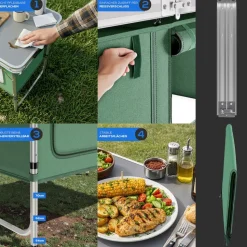 24MOVE® Campingküche PRAIA faltbar, Alu Outdoorküche mit Arbeitsplatte und Staufächern, höhenverstellbar