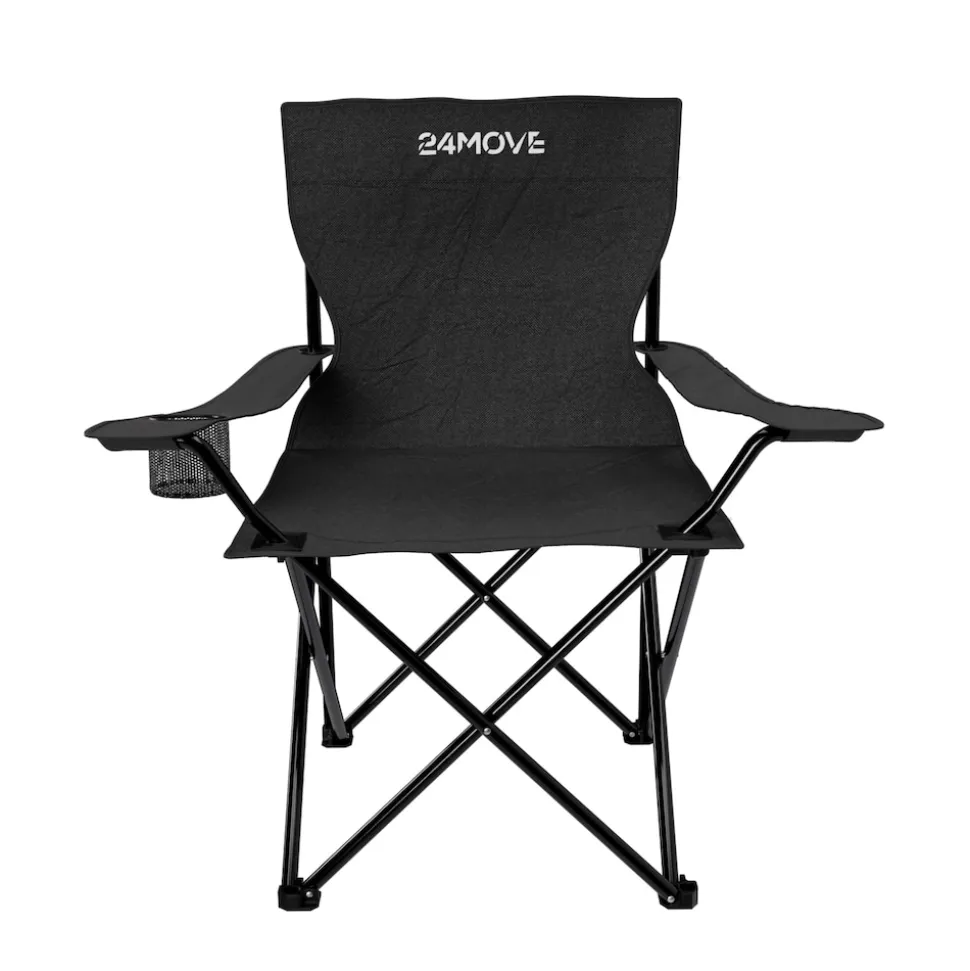 24MOVE® Campingstuhl Faltstuhl, 2er Set, schwarz, mit Getränkehalter und Tragetasche Outdoor, faltbar max. 100kg, Anglerstuhl, Klappstuhl