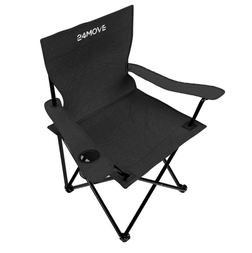 24MOVE® Campingstuhl Faltstuhl, 2er Set, schwarz, mit Getränkehalter und Tragetasche Outdoor, faltbar max. 100kg, Anglerstuhl, Klappstuhl