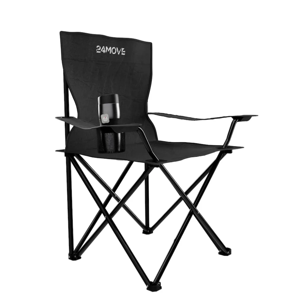 24MOVE® Campingstuhl Faltstuhl, 2er Set, schwarz, mit Getränkehalter und Tragetasche Outdoor, faltbar max. 100kg, Anglerstuhl, Klappstuhl