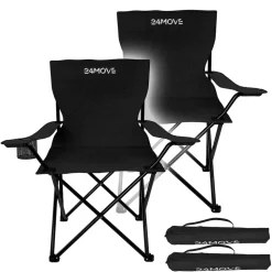 24MOVE® Campingstuhl Faltstuhl, 2er Set, schwarz, mit Getränkehalter und Tragetasche Outdoor, faltbar max. 100kg, Anglerstuhl, Klappstuhl