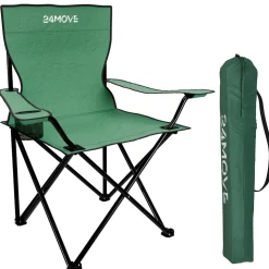 24MOVE® Campingstuhl Faltstuhl, 2er Set, grün, mit Getränkehalter und Tragetasche Outdoor, faltbar max. 100kg, Anglerstuhl, Polyester