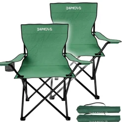 24MOVE® Campingstuhl Faltstuhl, 2er Set, grün, mit Getränkehalter und Tragetasche Outdoor, faltbar max. 100kg, Anglerstuhl, Polyester