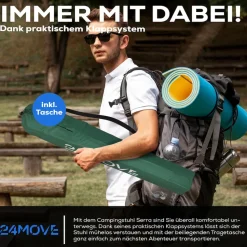 24MOVE® Campingstuhl Faltstuhl, 2er Set, grün, mit Getränkehalter und Tragetasche Outdoor, faltbar max. 100kg, Anglerstuhl, Polyester