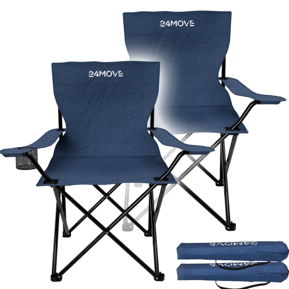 24MOVE® Campingstuhl Faltstuhl 2er Set, blau, mit Getränkehalter und Tragetasche Outdoor, faltbar max. 100kg, Angerstuhl, Klappstuhl