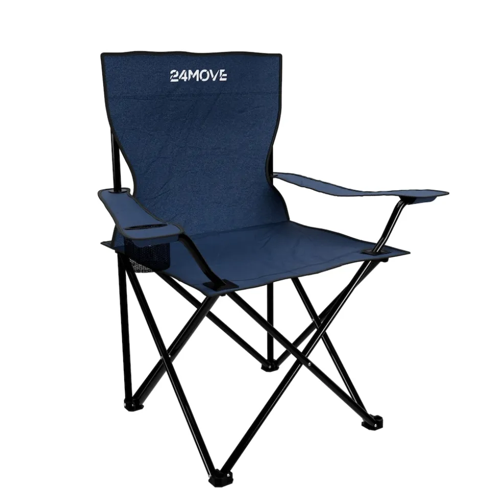 24MOVE® Campingstuhl Faltstuhl 2er Set, blau, mit Getränkehalter und Tragetasche Outdoor, faltbar max. 100kg, Angerstuhl, Klappstuhl