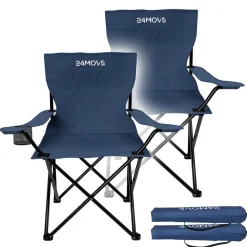 24MOVE® Campingstuhl Faltstuhl 2er Set, blau, mit Getränkehalter und Tragetasche Outdoor, faltbar max. 100kg, Angerstuhl, Klappstuhl