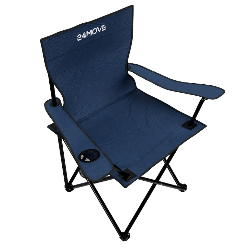 24MOVE® Campingstuhl Faltstuhl 2er Set, blau, mit Getränkehalter und Tragetasche Outdoor, faltbar max. 100kg, Angerstuhl, Klappstuhl