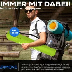 24MOVE® Campingstuhl Faltstuhl, hellgrün, mit Getränkehalter und Tragetasche Outdoor, faltbar max. 100kg, Angerstuhl, Klappstuhl