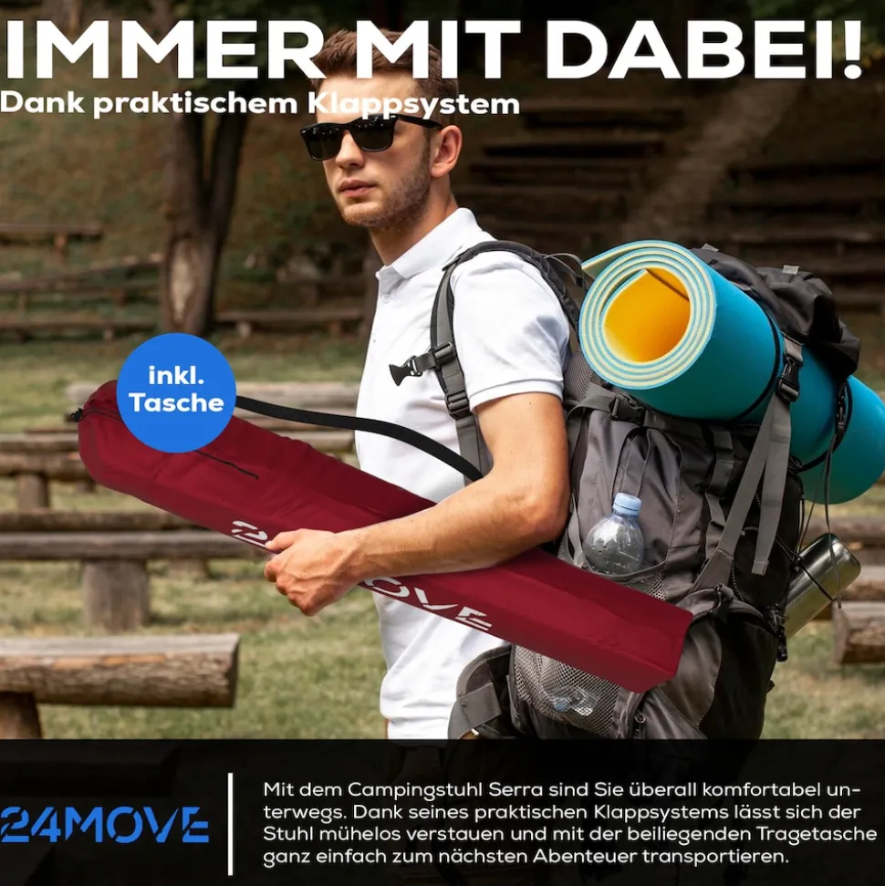 24MOVE® Campingstuhl Faltstuhl, 2er Set, schwarz, mit Getränkehalter und Tragetasche Outdoor, faltbar max. 100kg, Angerstuhl, Klappstuhl
