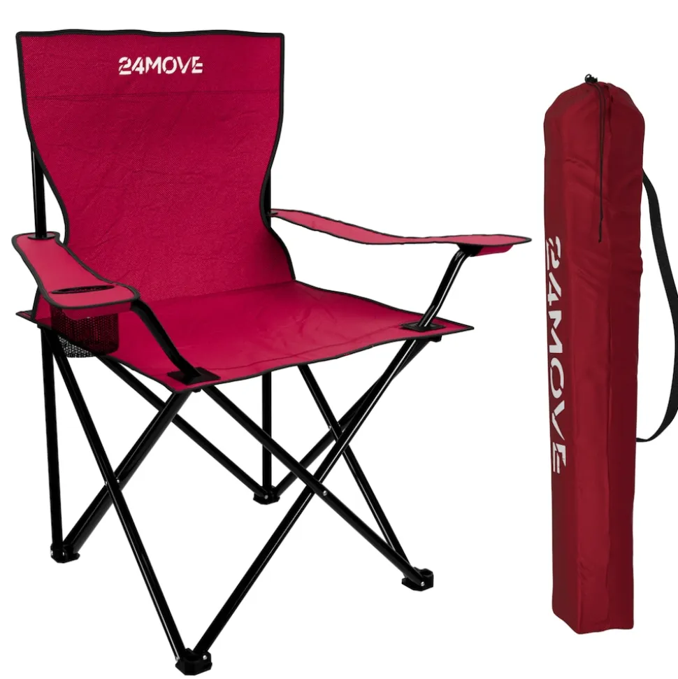 24MOVE® Campingstuhl Faltstuhl, 2er Set, schwarz, mit Getränkehalter und Tragetasche Outdoor, faltbar max. 100kg, Angerstuhl, Klappstuhl