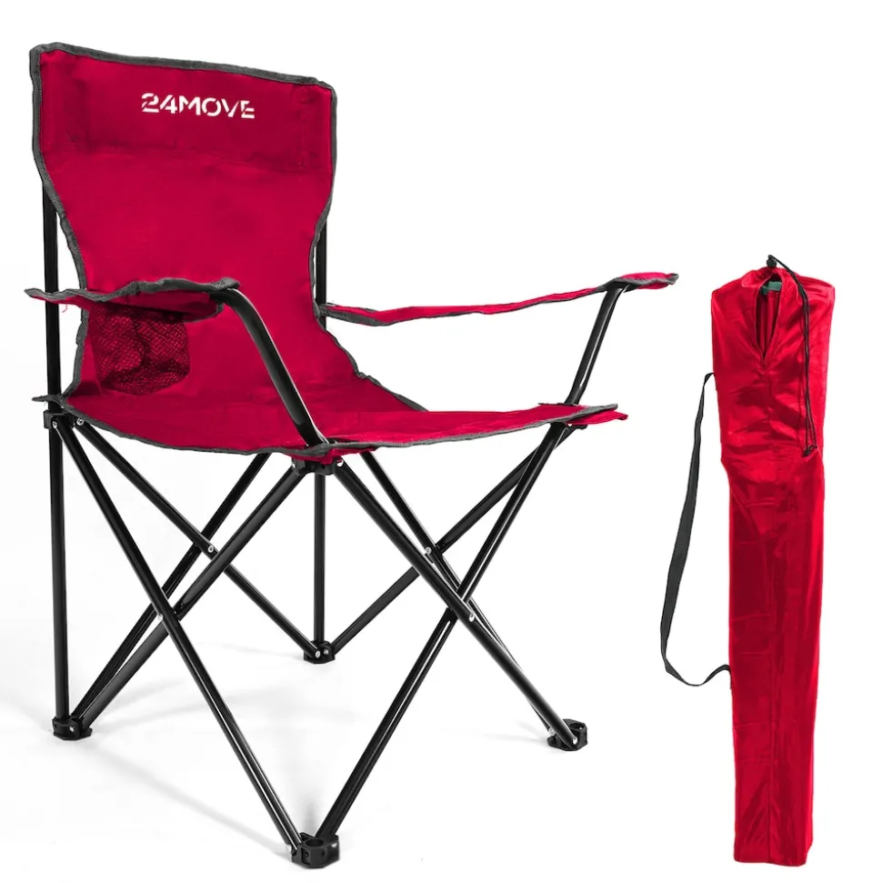 24MOVE® Campingstuhl Faltstuhl, 2er Set, schwarz, mit Getränkehalter und Tragetasche Outdoor, faltbar max. 100kg, Angerstuhl, Klappstuhl