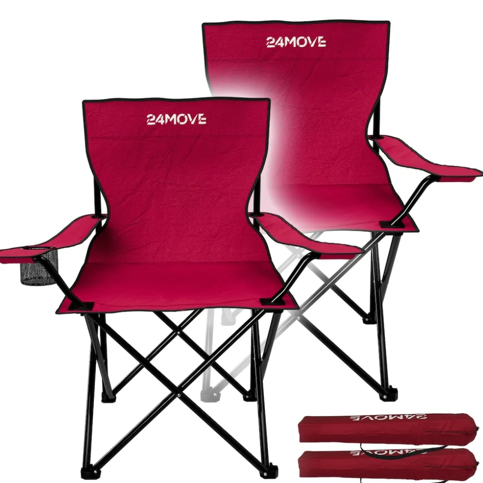 24MOVE® Campingstuhl Faltstuhl, 2er Set, schwarz, mit Getränkehalter und Tragetasche Outdoor, faltbar max. 100kg, Angerstuhl, Klappstuhl