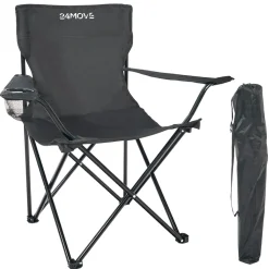 24MOVE® Campingstuhl Faltstuhl, schwarz, mit Getränkehalter und Tragetasche Outdoor, faltbar max. 100kg, Angerstuhl, Klappstuhl
