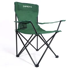 24MOVE® Campingstuhl Faltstuhl, grün, mit Getränkehalter und Tragetasche Outdoor, faltbar max. 100kg, Anglerstuhl, Polyester