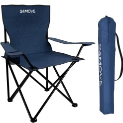 24MOVE® Campingstuhl Faltstuhl, blau, mit Getränkehalter und Tragetasche Outdoor, faltbar max. 100kg, Angerstuhl, Klappstuhl
