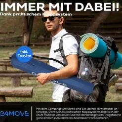 24MOVE® Campingstuhl Faltstuhl, blau, mit Getränkehalter und Tragetasche Outdoor, faltbar max. 100kg, Angerstuhl, Klappstuhl