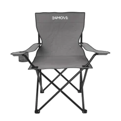 24MOVE® Campingstuhl Faltstuhl, grau, mit Getränkehalter und Tragetasche Outdoor, faltbar max. 100kg, Angerstuhl, Klappstuhl