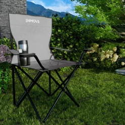 24MOVE® Campingstuhl Faltstuhl, grau, mit Getränkehalter und Tragetasche Outdoor, faltbar max. 100kg, Angerstuhl, Klappstuhl