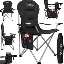 24MOVE® Campingstuhl Salvador faltbar Camping Klappstuhl gepolstert inkl. Tragetasche, bis 150kg belastbar, schwarz